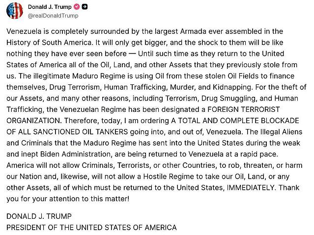트럼프, 베네수엘라 마두로 정권을 