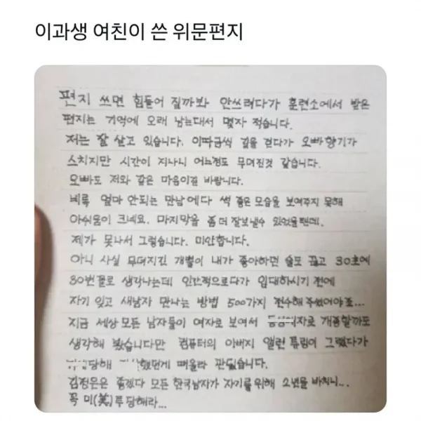 이과생 여친이 쓴 위문편지