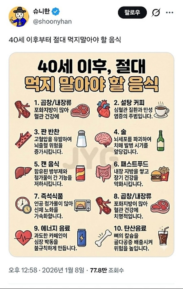 40세 이후 먹지 말아야 할 음식