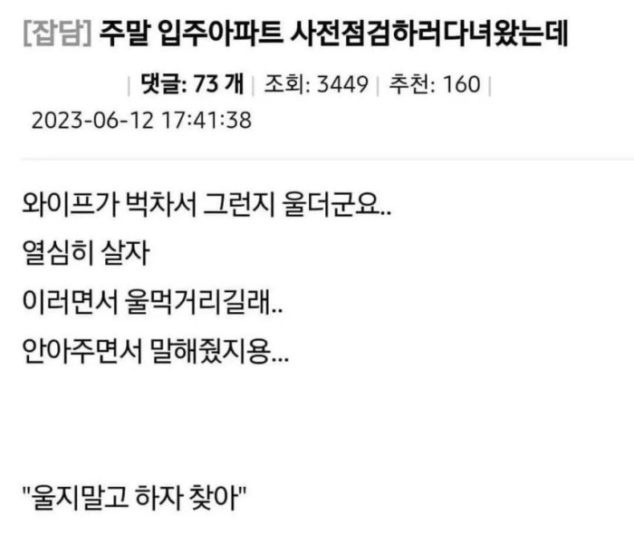 아파트 하자점검 와서 우는 와이프